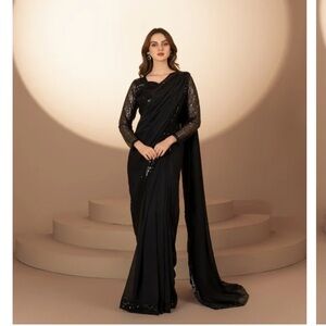 Silver and Black Sequin saree sarhi Pakistani Indian